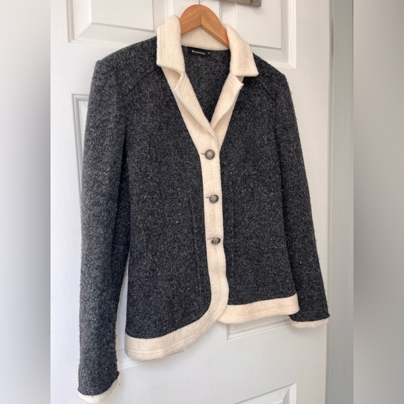 Witteveen Charcoal & Cream Trim Wool-Blend Jacket S - Picture 3 of 15
